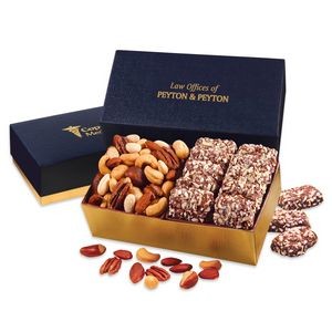 Navy & Gold Gift Box w/English Butter Toffee & Deluxe Mixed Nuts