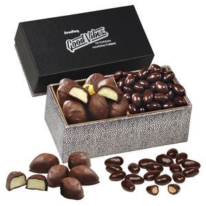 Black & Silver Gift Box w/Dark Chocolate Almonds & Lemon Creams