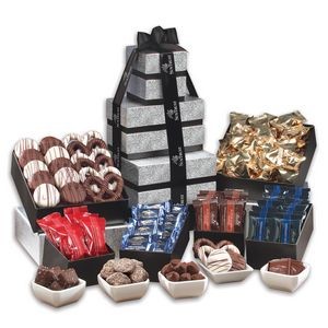 Silver & Black Individually-Wrapped Chocolate Extravaganza Tower