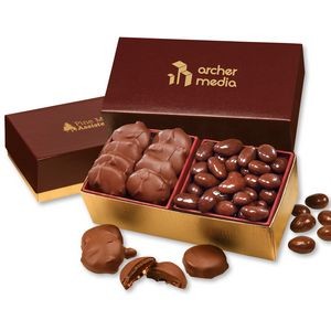 Burgundy & Gold Gift Box w/Pecan Turtles & Chocolate Almonds