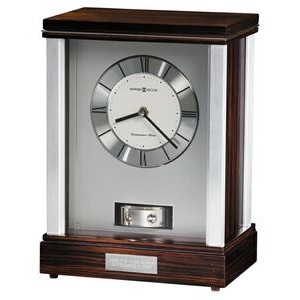 Howard Miller Gardner Silver Mantel Clock w/ Pendulum & Ebony Trim