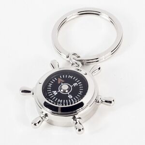 Nickel Plated Key Ring w/Compass