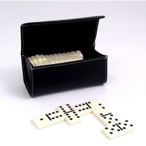 Domino Set In Black Leather Case