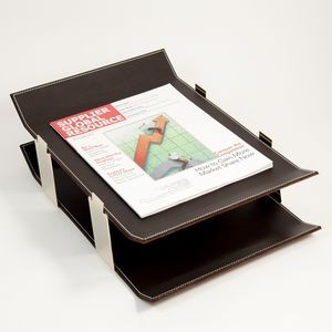 Double Letter Tray - Brown Leather