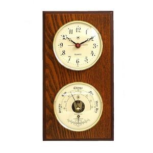 Clock & Barometer w/Thermometer - Oak