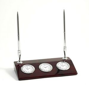 Three Time Zone Clock - Rosewood