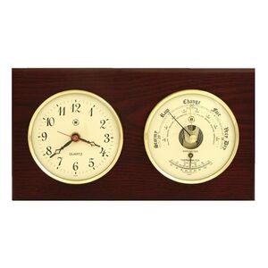 Clock & Barometer w/Thermometer - Mahogany
