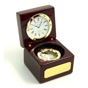 Navigator Clock w/Compass In Wood Box