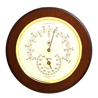 Thermometer & Hygrometer On Cherry Wood