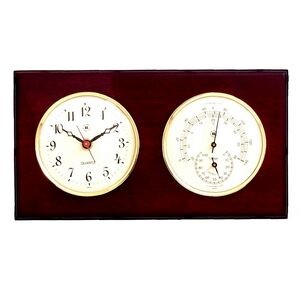 Clock w/Thermometer & Hygrometer - Mahogany