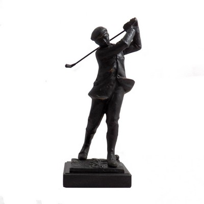 Medium Golfer Sculpture On Marble Base (12"x4"x4.75")