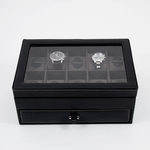 Black Leather Watch & Cufflink Box