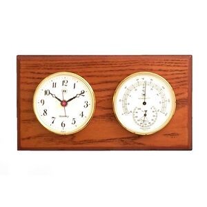 Clock w/Thermometer & Hygrometer - Oak