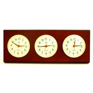 Three Time Zone Clock - Mahogany