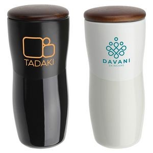 Adriano 12 oz Double-wall Ceramic Tumbler with Wood Lid