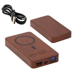 FSC® Mahogany 5000mAh Power Bank with 15W Magnetic Wireless Charger