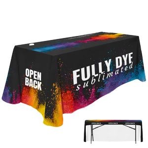 Premium 6' Table Throw Cover, 3-Sided/Open Back - Fully Dye Sublimated