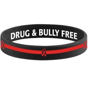 Red Ribbon Drug & Bully Free 2-Sided Silicone Awareness Bracelet (Pack of 25)