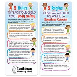 5 Rules To Teach Your Child About Body Safety Two-Sided English/Spanish Glancer - Personalized