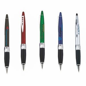 Comfy Metal II Grip Pen w/ Pointed Top & Chrome Accents