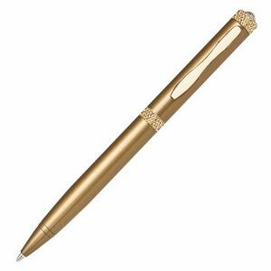 Damo Brass Ballpoint Pen w/Diamond Like Top & Middle Ring (Gold Accents)
