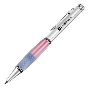 Gripper Ballpoint Pen w/Pearl Silver Barrel & American Flag Rubber Grip