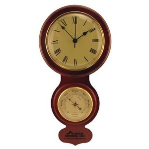 Round Wood Wall Clock w/Barometer