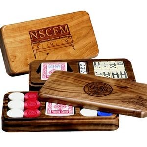 Wood Domino & Dice Game Box