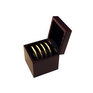 Wood Boxed 4 Metal & Leather Coaster Set