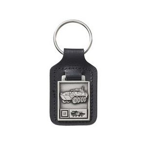Bonded Leather Large Rectangle Key Tag w/ Square Metal Medallion Key Fob
