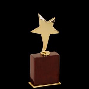 Rosewood and Gold Polished Metal Star Award