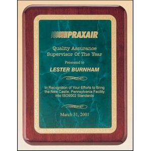 Rosewood Stained Piano Finish Plaque w/Gold Florentine Border and Marble Center (8"x10.5")