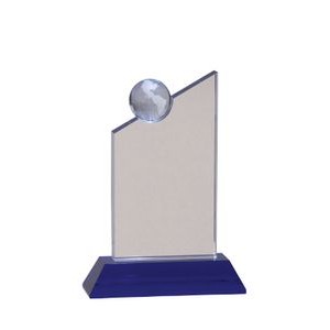 8 1/4" Clear Crystal with Inset Crystal Globe and Blue Base
