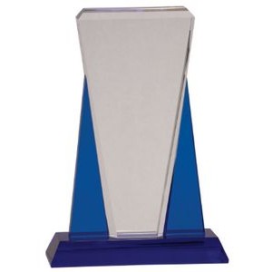 6" x 8 1/2" Blue/Clear Wedge Crystal on Blue Pedestal Base