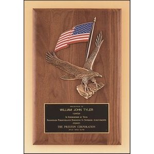 Solid American Walnut Plaque w/Eagle and American Flag Casting