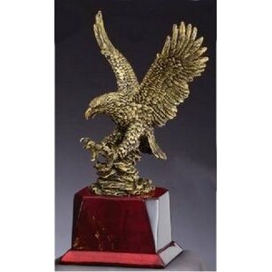 Gold Landing Eagle on Wood Base - Small (12" Tall)
