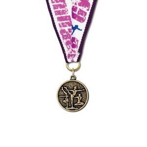 1 1/8" Gymnastics Cast CX Medal w/ Grosgrain Neck Ribbon