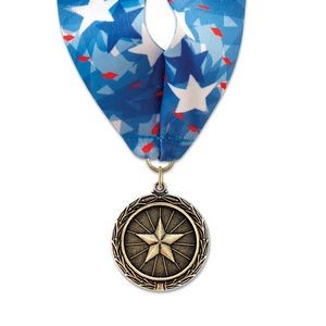 1-1/2" Star Cast MX Medal w/ Stock Millennium Neck Ribbon