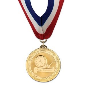 2" Perfect Attendance Brite Laser Medal w/ Stock Millennium Neck Ribbon