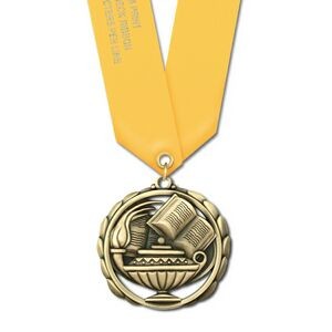 2 3/8" Lamp of Learning ES Medal w/ Satin Neck Ribbon