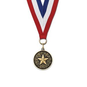 1 1/8" Star Cast CX Medal w/ Red/White/Blue or Year Grosgrain Neck Ribbon
