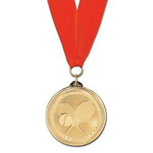 2" Tennis Brite Laser Medal w/ Grosgrain Neck Ribbon