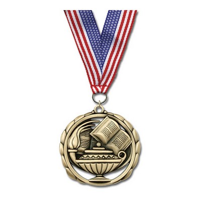 2 3/8" Lamp of Learning ES Medal w/ Grosgrain Neck Ribbon
