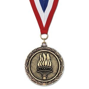 2 1/4" Torch LX Medal w/ Red/White/Blue or Year Grosgrain Neck Ribbon
