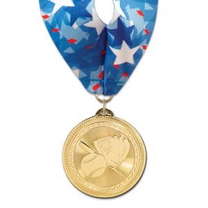 2" Baseball Brite Laser Medal w/ Stock Millennium Neck Ribbon