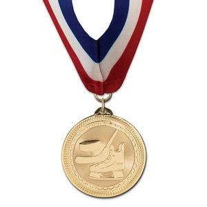 2" Hockey Brite Laser Medal w/ Stock Millennium Neck Ribbon