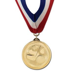 2" Golf Brite Laser Medal w/ Stock Millennium Neck Ribbon