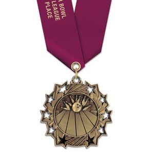2 1/4" Bowling TS Medal w/ Satin Neck Ribbon