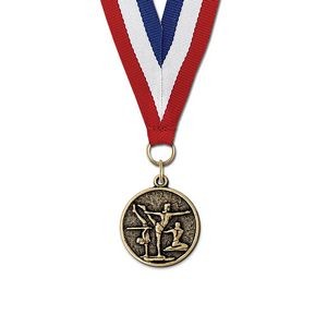 1 1/8" F. Gymnastics Cast CX Medal w/ Red/White/Blue or Year Grosgrain Neck Ribbon