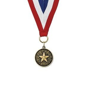 1 1/8" Star Cast CX Medal w/ Grosgrain Neck Ribbon